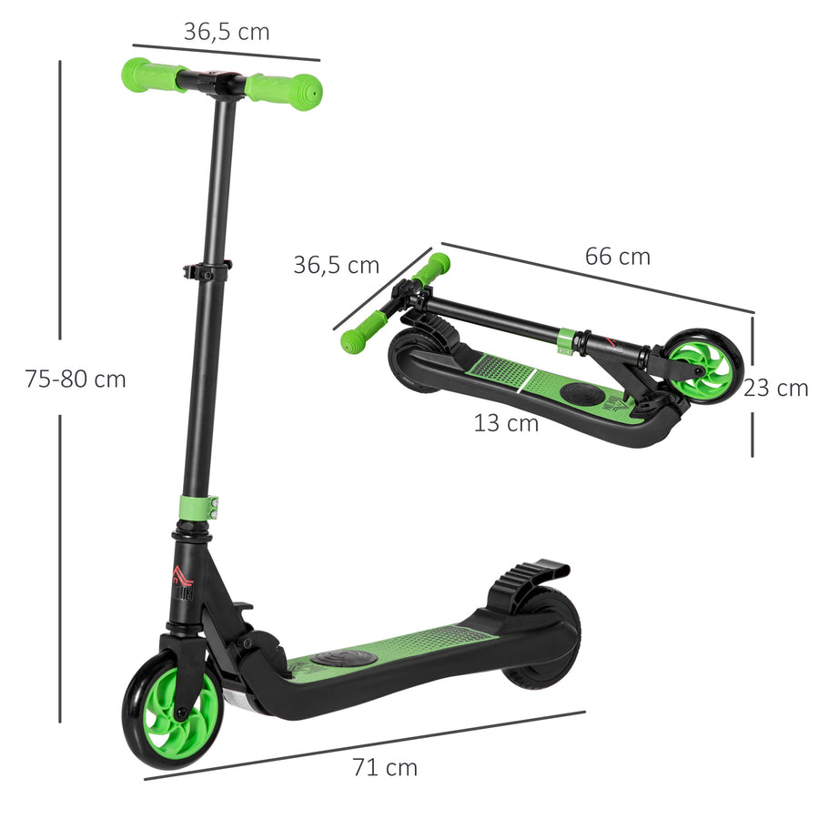 Lasten sähköpotkulauta kokoontaitettava, 120 W, 8 km/h, kantama 6 km, 6 v+, vihreä/musta