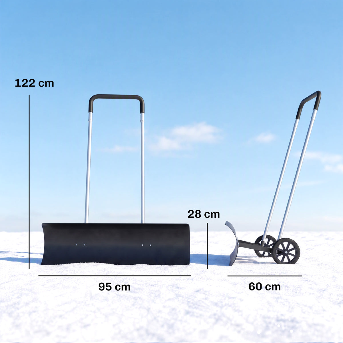 Leveä lumilinko pyörillä, alumiininen, 95 cm, musta