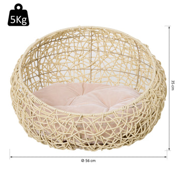 Rottinkinen kissanpesä jalalla ja tyynyllä, Ø56 x 35 cm, beige
