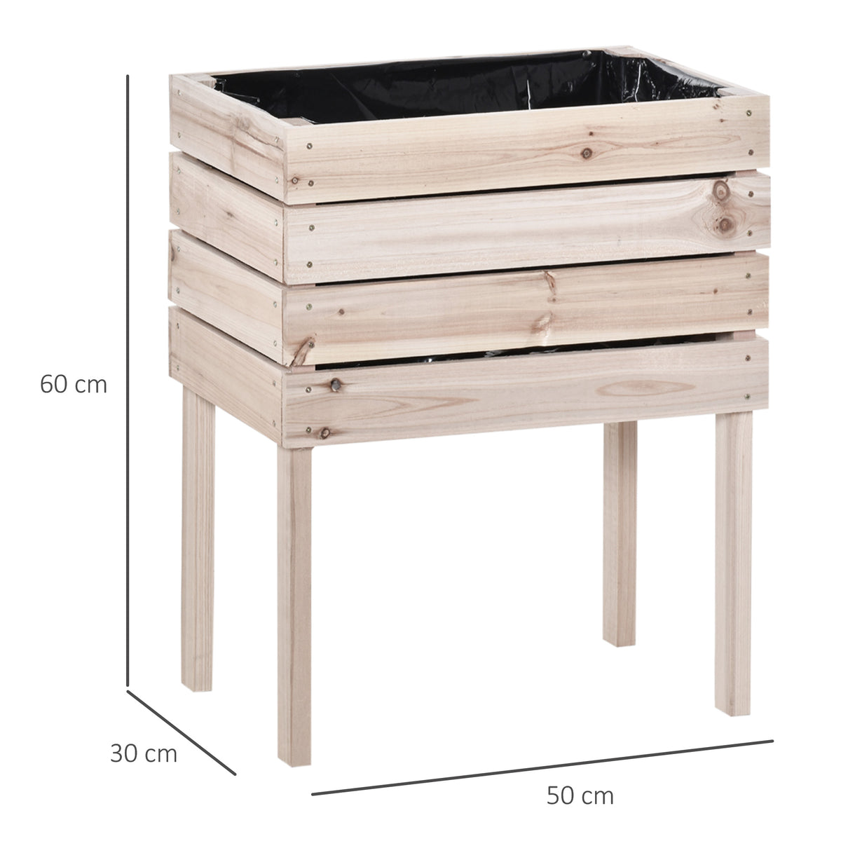 Puiset kasvatuslaatikot muovivuorauksella, 4 kpl, 50 x 30 cm, luonnonpuu