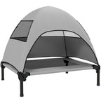 Koiran kenttäpeti irrotettavalla katoksella, korotettu 18 cm, keskikokoisille, 76 x 61 x 71 cm, vaaleanharmaa