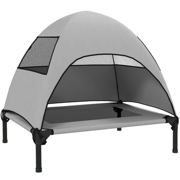 Koiran kenttäpeti irrotettavalla katoksella, korotettu 18 cm, keskikokoisille, 76 x 61 x 71 cm, vaaleanharmaa