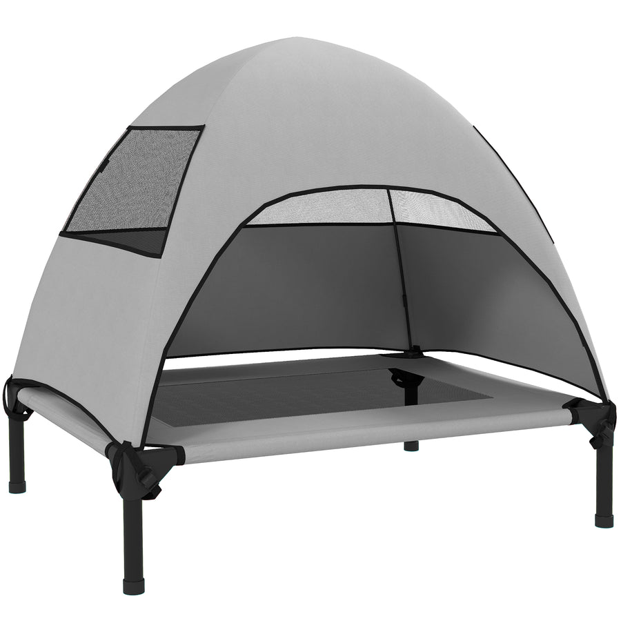 Koiran kenttäpeti irrotettavalla katoksella, korotettu 18 cm, keskikokoisille, 76 x 61 x 71 cm, vaaleanharmaa