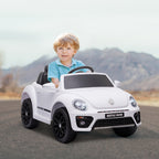 Lasten sähköauto Volkswagen Beetle 12V, kaukosäädin, radio ja musiikki, 3–5 v, valkoinen