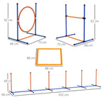 Koiran agility-rata 7 osaa: pujottelu, esteet, rengas, tunnelit ja pysähdysruutu, oranssi/sininen