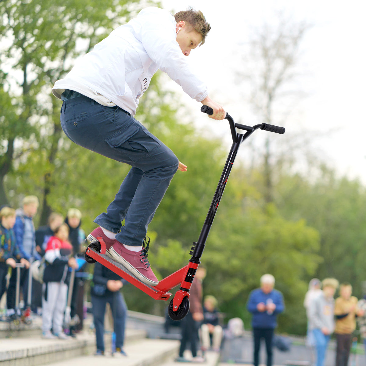 Temppupotkulauta alumiinia, 100 mm PU-pyörät, freestyle, 14 v+, punainen