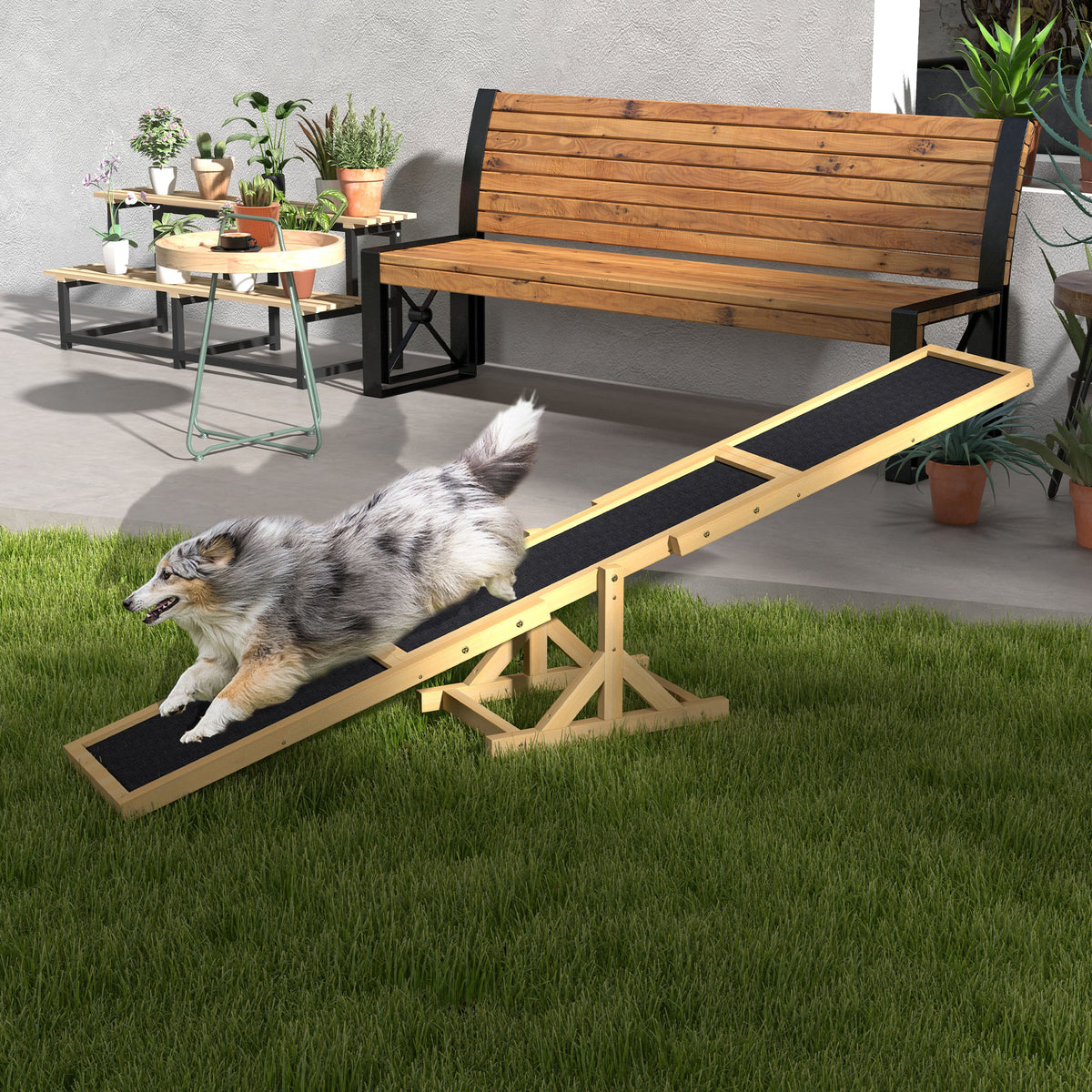 Koiran agility-keinulauta puusta, liukumaton pinta, 180 x 30 x 30 cm, keltainen