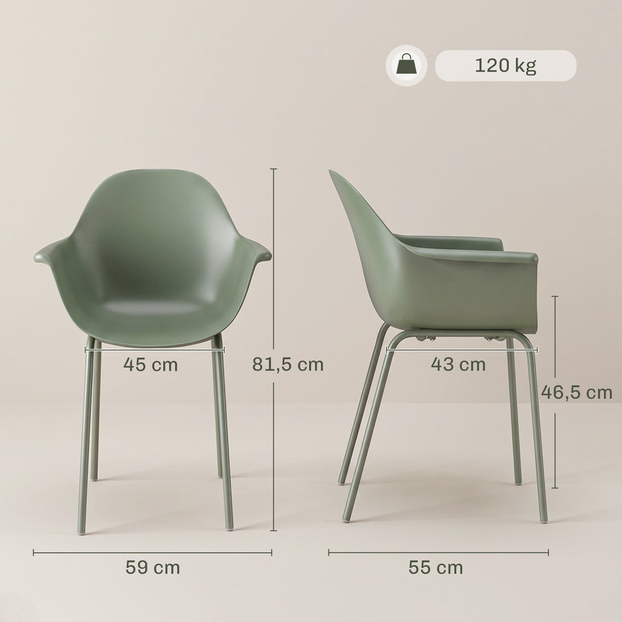 Muoviset puutarhatuolit käsinojilla, 4 kpl, vihreä
