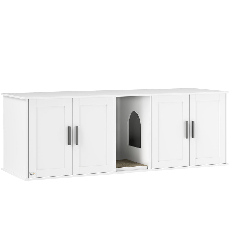 Leveä kissanvessakaappi kahdelle vessalle, 145 x 49 x 51 cm, valkoinen
