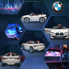 Lasten sähköauto BMW i4 – turvavyö, kaukosäädin ja multimediasoitin, 12V akku, valkoinen